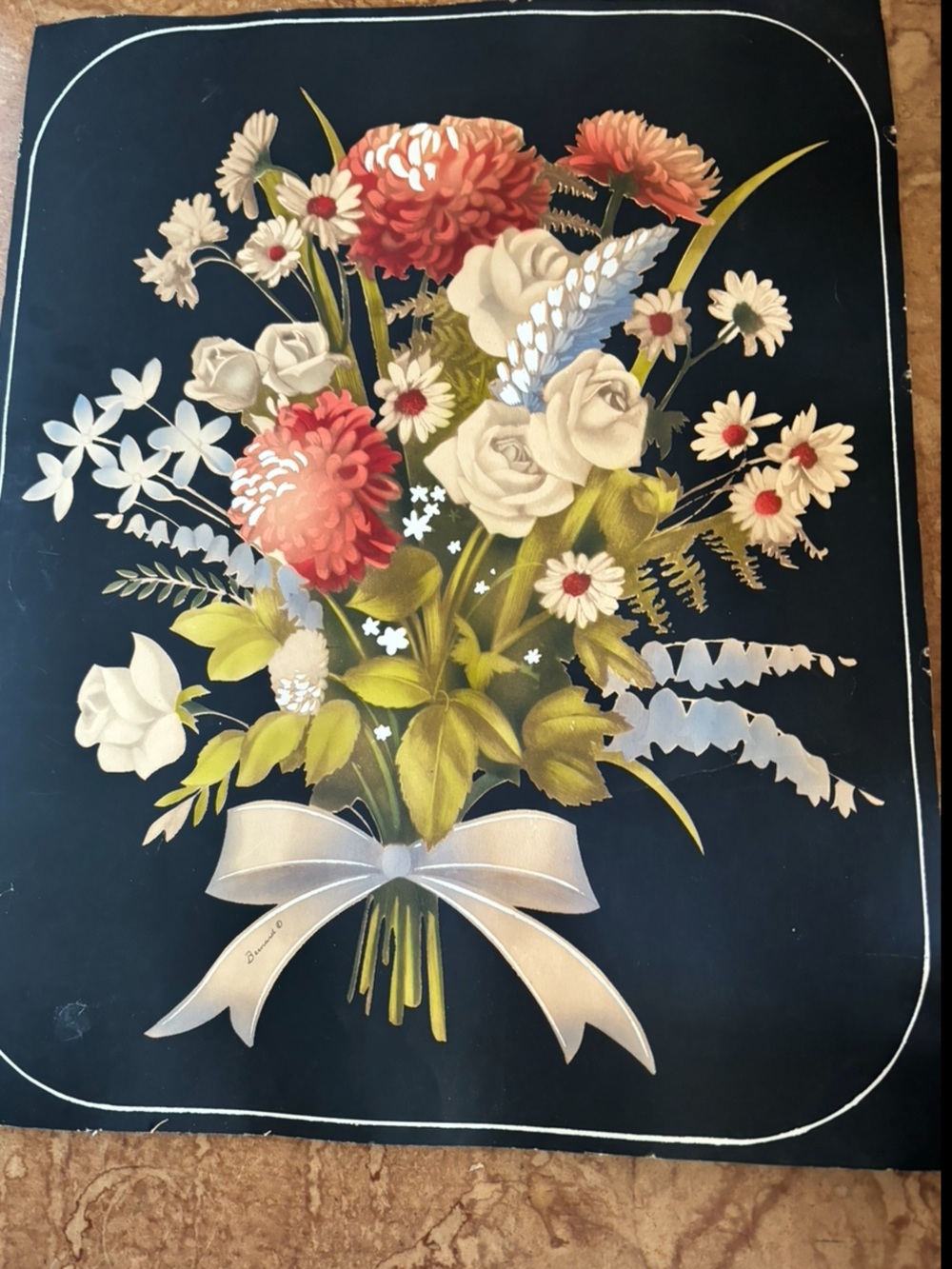 Vintage Floral Print By Bernard Unframed